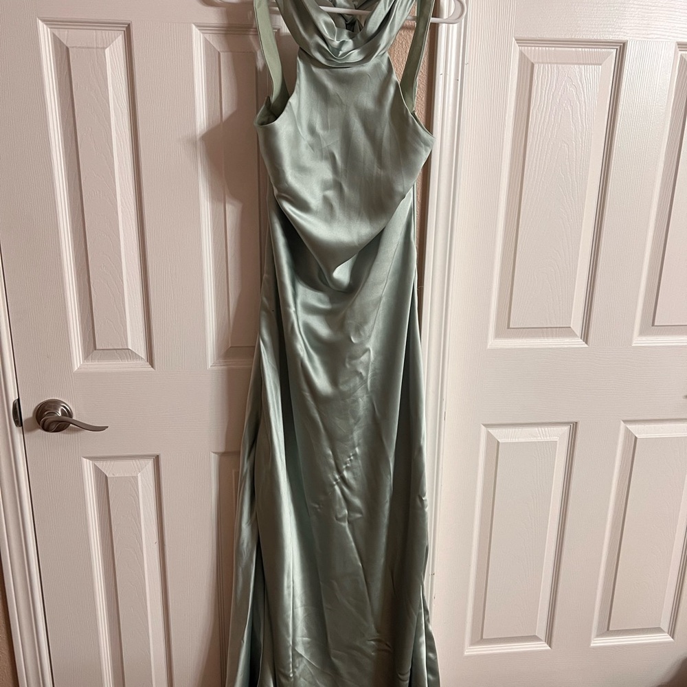 Aqua Sage Green Satin Maxi Dress